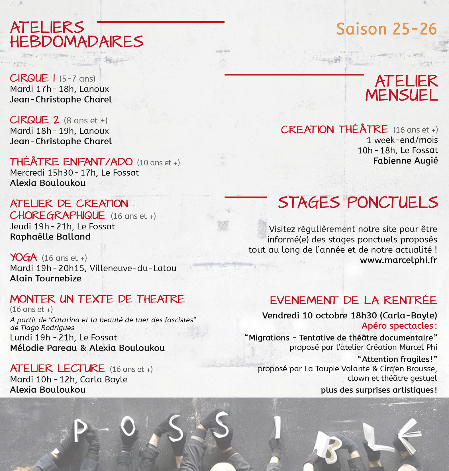 Ateliers école de théâtre Marcel philibert saison 2025-2026 - Ariège
